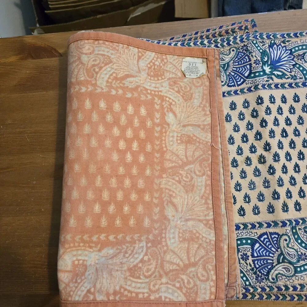 DII Fabric Table Napkins 6 PC Cotton India Blue Green Coral 18.5 X 12